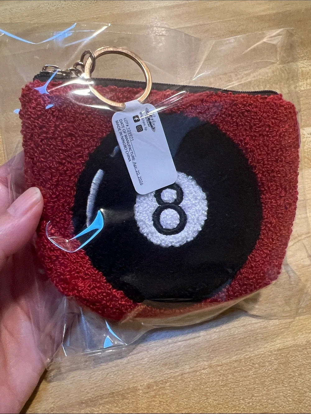 #2907**”4x5x6””Red 8-Ball Terry Keychain Pouch